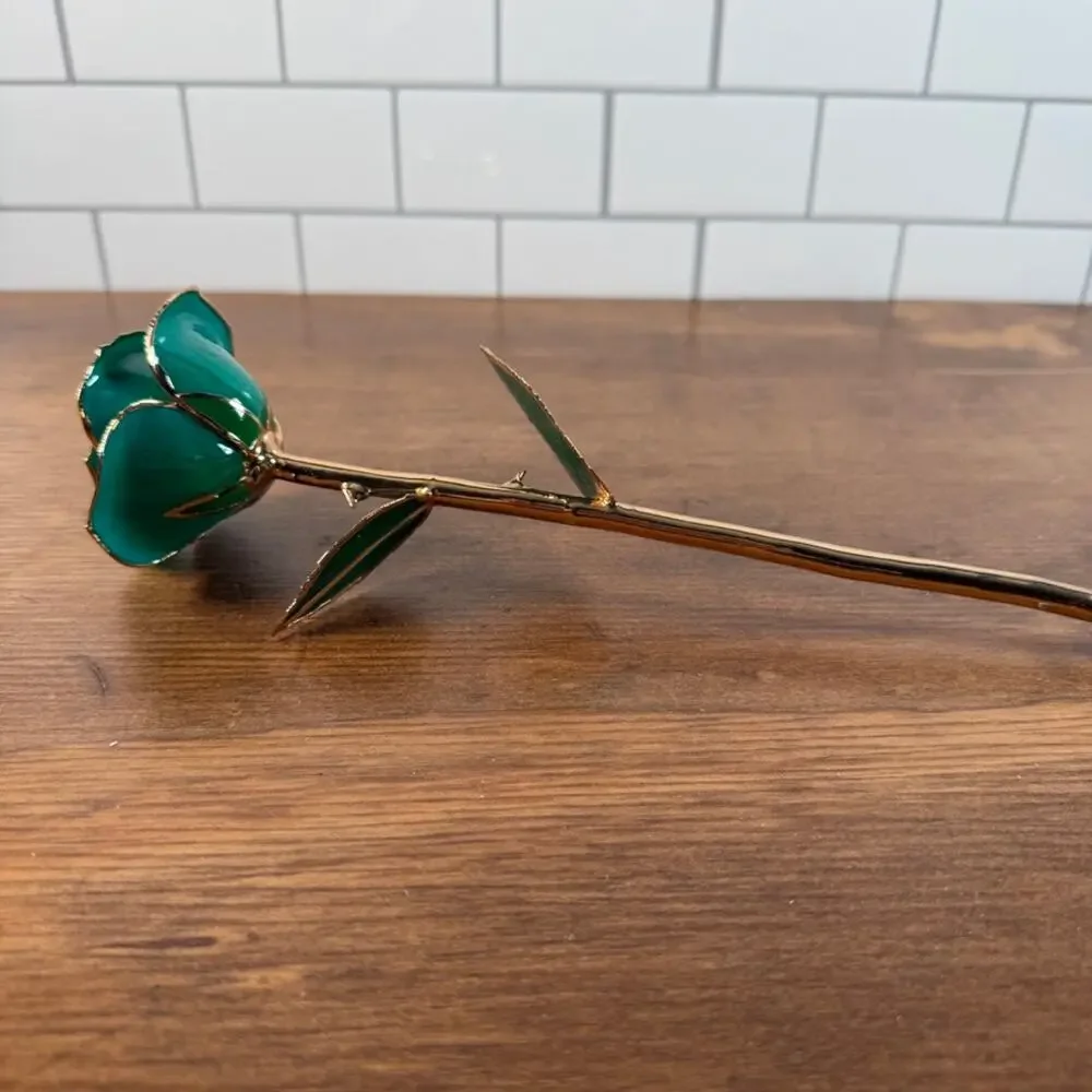 DeFaith 24k Gold Dipped Lacquered Green Rose with Acrylic Stand